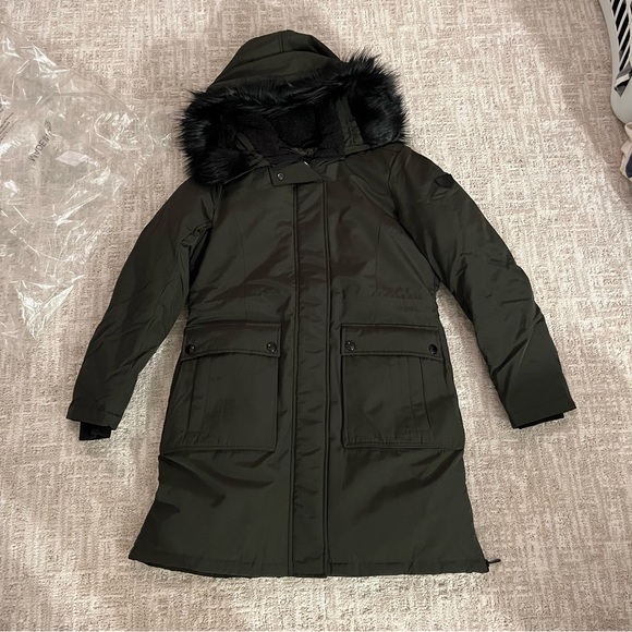 Sam Edelman faux fur olive green parka NEW - Picture 3 of 9